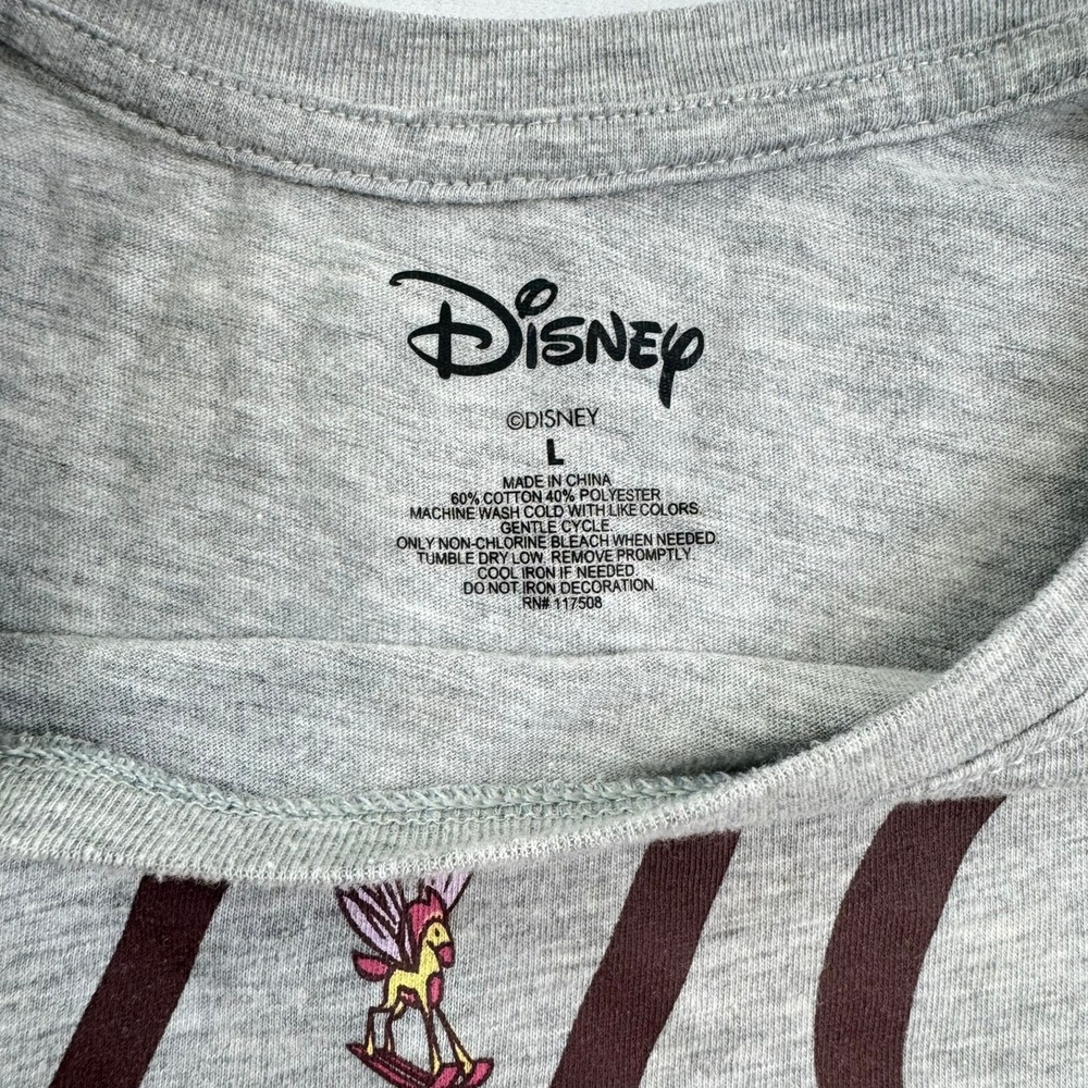 Disney Alice in Wonderland Graphic T-Shirt Gray Women Flowers Short Sleeve Large - Picture 3 of 4